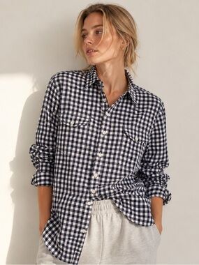 Denim & Supply 100% Cotton Navy Gingham Button-Up Shirt | Medium